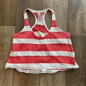 Mauve Coral and Cream Striped Tank Top Lightweight Knit Small